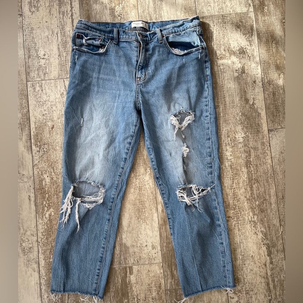 Abercrombie & Fitch Light Blue Distressed Boyfriend Jeans size 32/14